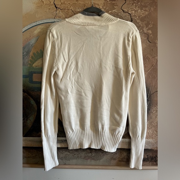 DKNY JEANS  Ivory Logo Embroidered Half-Zip Mock Neck Sweater Vintage Y2K Cotton - Picture 9 of 10